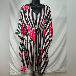 Eshakti Dress Sz:0 Black Tan Stripes &Roses Kaftan Edgy Dark Romance